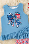 Patriotic ruffle top & animal printed shorts. OFG61135 SOL