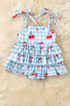 Blue gingham & red cherry printed baby bodysuit. RPG60883 AMY