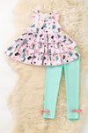 Lt. Pink western printed 3 tiered tunic & aqua leggings. OFG60998 SOL