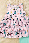 Lt. Pink western printed 3 tiered tunic & aqua leggings. OFG60998 SOL