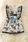 Highland cow & concho printed girls romper. PNG60130 AMY