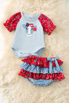 Patriotic patch lt. blue baby bodysuit with & red bubble sleeves and bloomers. RPG60810JEAN