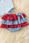 Patriotic patch lt. blue baby bodysuit with & red bubble sleeves and bloomers. RPG60810JEAN