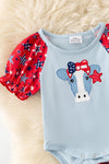 Patriotic patch lt. blue baby bodysuit with & red bubble sleeves and bloomers. RPG60810JEAN