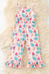 Watermelon printed on pink girls romper with ruffle hem. PNG60246 AMY