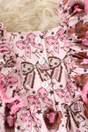 Coquette western bow printed pink & brown girls romper. PNG60128 SOL