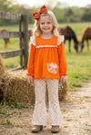 Orange Shoe horse applique tunic and floral pants. OFG61401 AMY