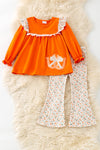 Orange Shoe horse applique tunic and floral pants. OFG61401 AMY