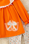 Orange Shoe horse applique tunic and floral pants. OFG61401 AMY