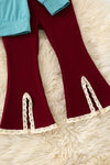 Fall applique on blue sweatshirt with burgundy pants w/open front. OFG61413 SOL