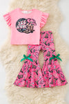 "Yee Haw" Pink ruffle top and western bell bottoms. OFG61072 SOL
