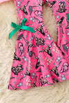"Yee Haw" Pink ruffle top and western bell bottoms. OFG61072 SOL