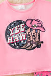 "Yee Haw" Pink ruffle top and western bell bottoms. OFG61072 SOL