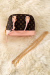 BROWN STAR PRINTED PURSE WITH PINK TRIM.  BBG251522007 M
