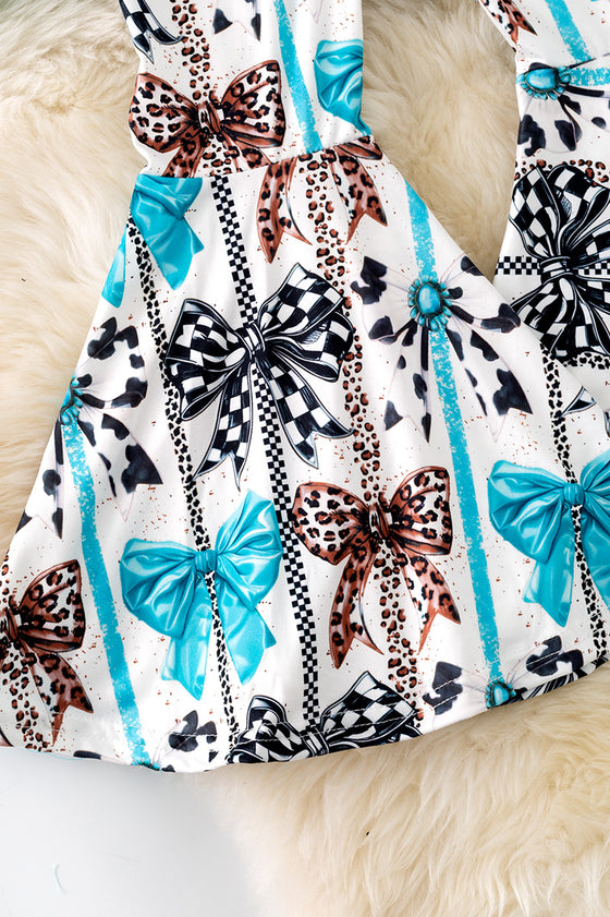 Howdy, printed turquoise tee & bow bell pants. OFG50915 SOL