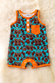  "Dearly Loved" Highland cow printed boys baby romper with snaps. RPB50273 SOL