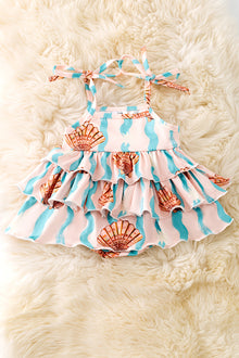  Seashell printed girls baby onesie with ruffle layer. RPG50642 JEAN