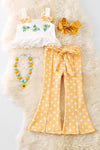 Daisy embroidered crop top & yellow pants w/polka dot. OFG50389 SOL
