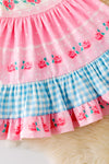 Rose/ blue gingham printed girls ruffle hem. DRG51315 SOL
