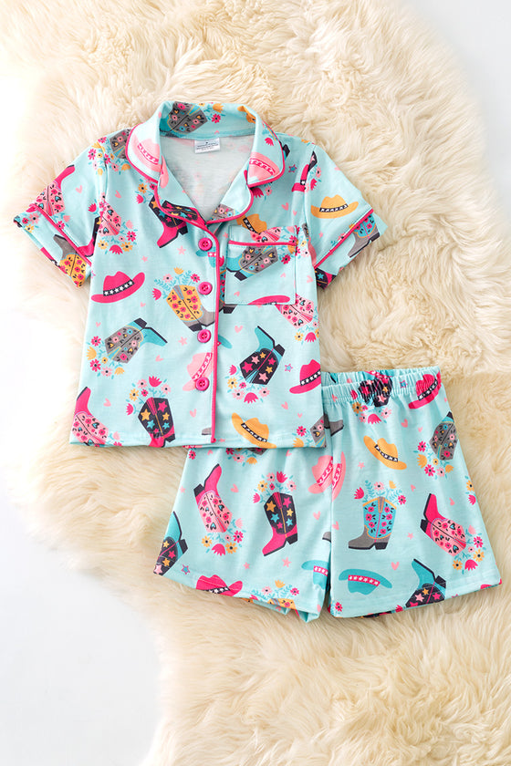 GIRLS - LT. blue cowgirl/Western printed girls pajamas. PJG50131 Jean