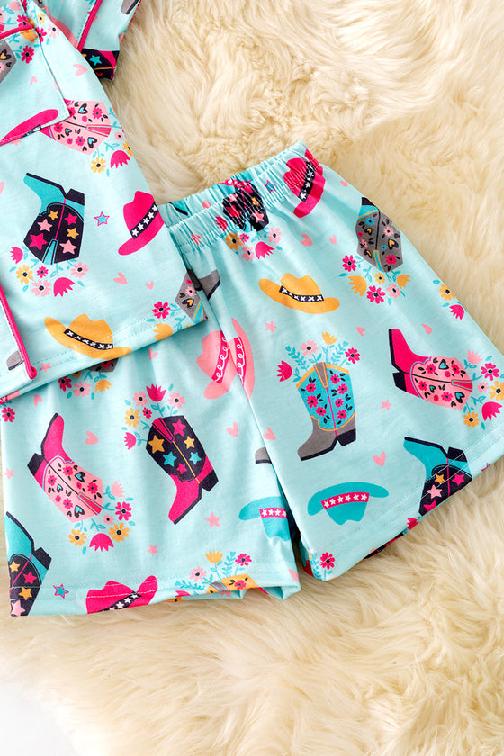 GIRLS - LT. blue cowgirl/Western printed girls pajamas. PJG50131 Jean