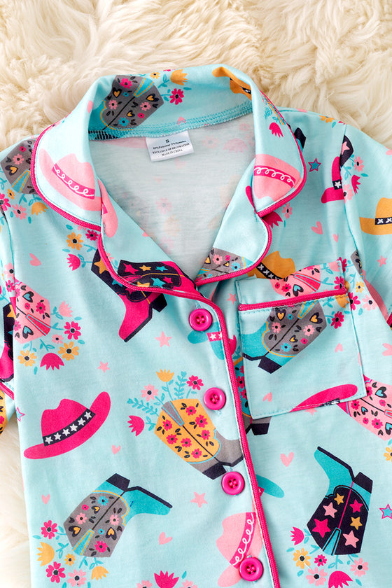 GIRLS - LT. blue cowgirl/Western printed girls pajamas. PJG50131 Jean