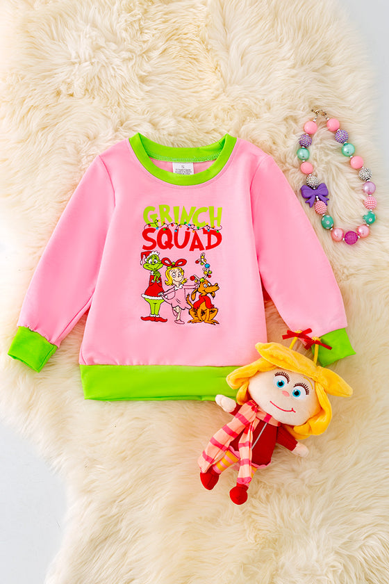 TPG40271 AMY: Pink Christmas sweatshirt with neon green trim. 🎄