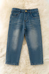 Blue denim pants with back white embroidered pocket. PNB60005 SOL