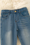 Blue denim pants with back white embroidered pocket. PNB60005 SOL