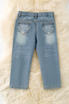 Lt. Blue denim pants with back white embroidered pocket. PNB60004