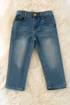 Blue denim pants with back brown embroidered pocket. PNB60015 JEAN
