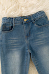 Blue denim pants with back brown embroidered pocket. PNB60015 JEAN
