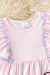 Lt. Pink stripe tunic w/printed pencil & Lt. Blue Stripe shorts w/ ruffle hem. OFG60702 AMY