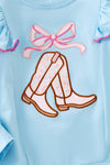 Lt. Blue Sweatshirt with boots applique and floral bell bottoms. OFG61398 MOn