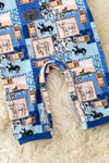 Royal blue trim/Cowboy multi-printed baby jumpsuit with snaps. RPB60322 JEAN