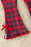 Bow applique ivory long sleeve top and plaid pants. MOFG61365 Mon