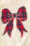 Bow applique ivory long sleeve top and plaid pants. MOFG61365 Mon