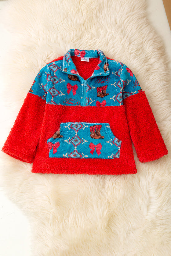 Sherpa Western printed on red pullover sweater. TPB50689 JEAN