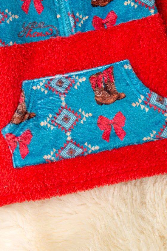 Sherpa Western printed on red pullover sweater. TPB50689 JEAN