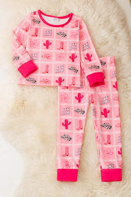 Pink western printed pajamas set. PJG60012 AMY