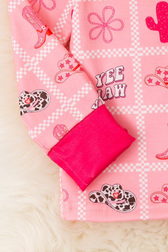 Pink western printed pajamas set. PJG60012 AMY