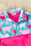 Cow printed on fucshia fleece pullover sweater. TPG51037 AMY