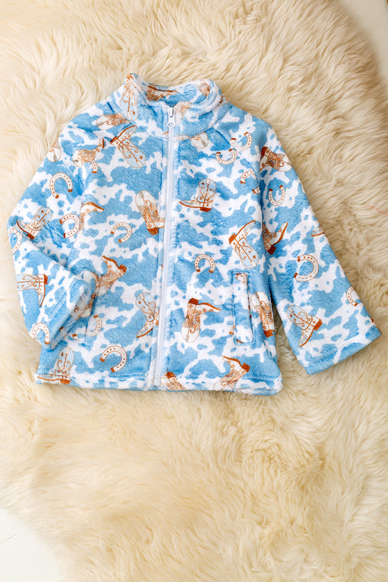 Soft fleece western printed zip up jacket. (unisex) TPG51036 SOL