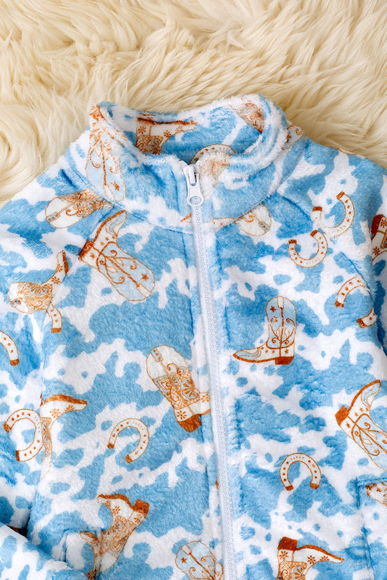 Soft fleece western printed zip up jacket. (unisex) TPG51036 SOL