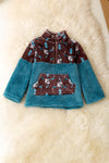 Sherpa & fleece aztec printed on teal pullover. (WESTERN) TPB50690 AMY