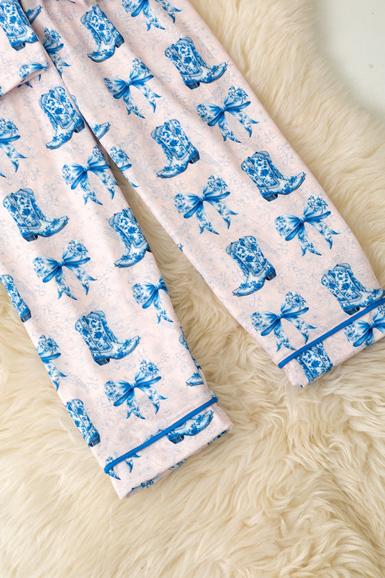 Western coquette on blue tone pajamas set. PJG60011 SOL