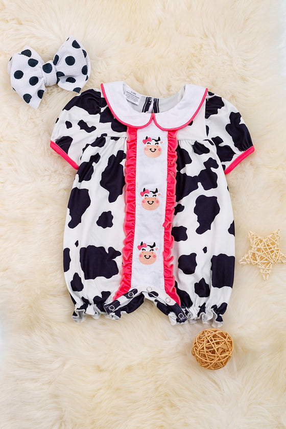 🐮Cow printed bubble baby romper with embroidered cows.🐄RPG15134015 LOI