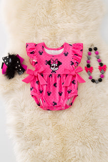  Fuschia M*nnie printed girls baby romper w/snaps. RPG50980 Jean