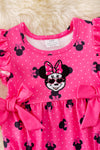 Fuschia M*nnie printed girls baby romper w/snaps. RPG50980 Jean