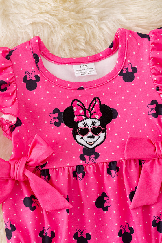 Fuschia M*nnie printed girls baby romper w/snaps. RPG50980 Jean